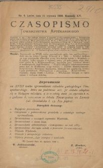 Czasopismo Towarzystwa Aptekarskiego 1886 R.XV nr 2
