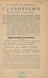 Czasopismo Towarzystwa Aptekarskiego 1886 R.XV nr 6