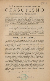Czasopismo Towarzystwa Aptekarskiego 1886 R.XV nr 17