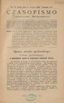 Czasopismo Towarzystwa Aptekarskiego 1886 R.XV nr 18