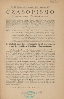 Czasopismo Towarzystwa Aptekarskiego 1886 R.XV nr 23