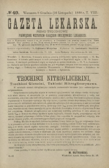 Gazeta Lekarska : pismo tygodniowe poświęcone wszystkim gałęziom umiejętności lekarskich 1888 ; spis treści rocznika XXIII Ser. II R. 23 T. 8 nr 49