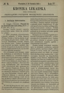 Kronika Lekarska : pismo poświęcone przeglądowi postęp&oacute;w umiejętności lekarskich 1883 R. 4 nr 2