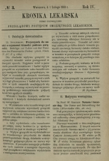 Kronika Lekarska : pismo poświęcone przeglądowi postęp&oacute;w umiejętności lekarskich 1883 R. 4 nr 3