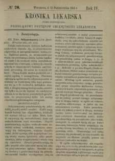 Kronika Lekarska : pismo poświęcone przeglądowi postęp&oacute;w umiejętności lekarskich 1883 R. 4 nr 20