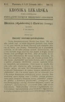 Kronika Lekarska : pismo poświęcone przeglądowi postęp&oacute;w umiejętności lekarskich 1888 R. 9 nr 11