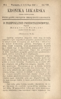 Kronika Lekarska : pismo poświęcone przeglądowi postęp&oacute;w umiejętności lekarskich 1887 R. 7 nr 5