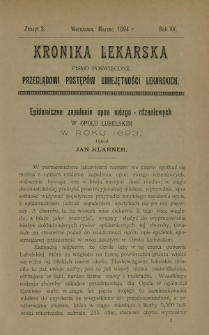 Kronika Lekarska : pismo poświęcone przeglądowi postęp&oacute;w umiejętności lekarskich 1894 R. 15 z. 3