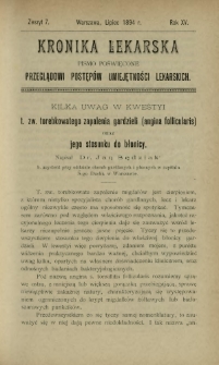 Kronika Lekarska : pismo poświęcone przeglądowi postęp&oacute;w umiejętności lekarskich 1894 R. 15 z. 7