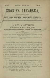 Kronika Lekarska : pismo poświęcone przeglądowi postęp&oacute;w umiejętności lekarskich 1895 R. 16 z. 1