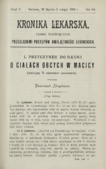Kronika Lekarska : pismo poświęcone przeglądowi postęp&oacute;w umiejętności lekarskich 1898 R. 19 z. 3