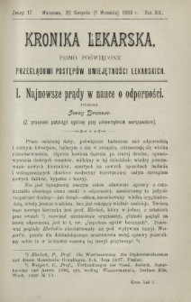 Kronika Lekarska : pismo poświęcone przeglądowi postęp&oacute;w umiejętności lekarskich 1898 R. 19 z. 17