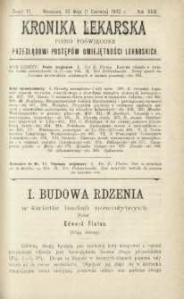 Kronika Lekarska : pismo poświęcone przeglądowi postęp&oacute;w umiejętności lekarskich 1902 R. 23 nr 11