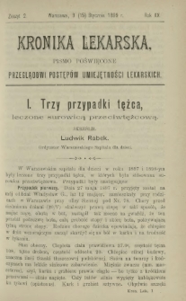 Kronika Lekarska : pismo poświęcone przeglądowi postęp&oacute;w umiejętności lekarskich 1899 R. 20 z. 2