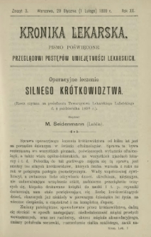 Kronika Lekarska : pismo poświęcone przeglądowi postęp&oacute;w umiejętności lekarskich 1899 R. 20 z. 3