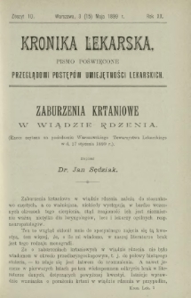 Kronika Lekarska : pismo poświęcone przeglądowi postęp&oacute;w umiejętności lekarskich 1899 R. 20 z. 10