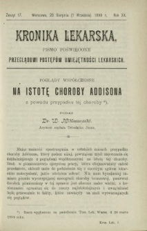 Kronika Lekarska : pismo poświęcone przeglądowi postęp&oacute;w umiejętności lekarskich 1899 R. 20 z. 17