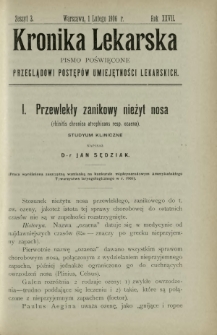 Kronika Lekarska : pismo poświęcone przeglądowi postęp&oacute;w umiejętności lekarskich 1906 R. 27 z. 3