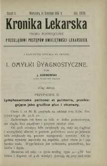 Kronika Lekarska : pismo poświęcone przeglądowi postęp&oacute;w umiejętności lekarskich 1906 R. 27 z. 8
