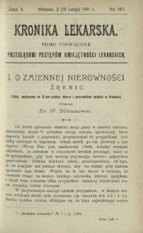 Kronika Lekarska : pismo poświęcone przeglądowi postęp&oacute;w umiejętności lekarskich 1901 R. 22 z. 4