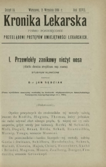 Kronika Lekarska : pismo poświęcone przeglądowi postęp&oacute;w umiejętności lekarskich 1906 R. 27 z. 18