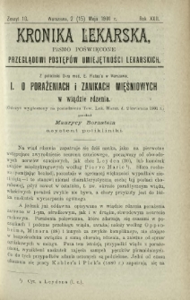 Kronika Lekarska : pismo poświęcone przeglądowi postęp&oacute;w umiejętności lekarskich 1901 R. 22 z. 10
