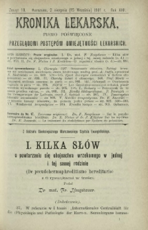 Kronika Lekarska : pismo poświęcone przeglądowi postęp&oacute;w umiejętności lekarskich 1901 R. 22 z. 18