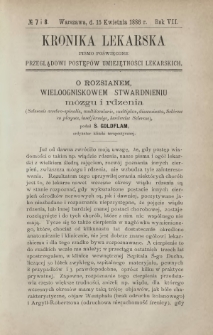 Kronika Lekarska : pismo poświęcone przeglądowi postęp&oacute;w umiejętności lekarskich 1886 R. 7 nr 7-8