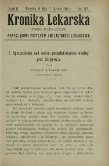 Kronika Lekarska : pismo poświęcone przeglądowi postęp&oacute;w umiejętności lekarskich 1904 R. 25 z. 11