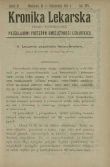 Kronika Lekarska : pismo poświęcone przeglądowi postęp&oacute;w umiejętności lekarskich 1904 R. 25 z. 19