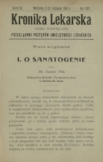 Kronika Lekarska : pismo poświęcone przeglądowi postęp&oacute;w umiejętności lekarskich 1904 R. 25 z. 22