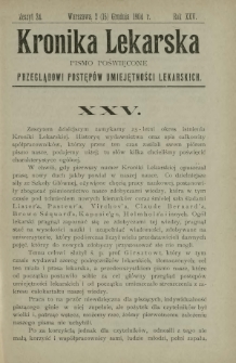 Kronika Lekarska : pismo poświęcone przeglądowi postęp&oacute;w umiejętności lekarskich 1904 R. 25 z. 24
