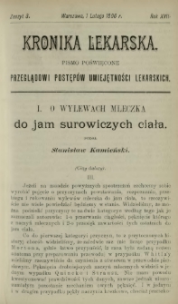 Kronika Lekarska : pismo poświęcone przeglądowi postęp&oacute;w umiejętności lekarskich 1896 R. 17 z. 3