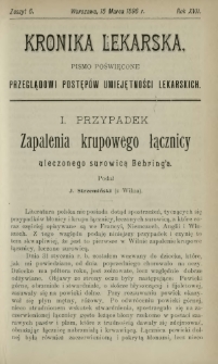 Kronika Lekarska : pismo poświęcone przeglądowi postęp&oacute;w umiejętności lekarskich 1896 R. 17 z. 6