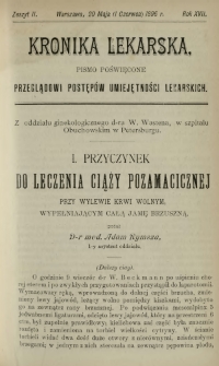 Kronika Lekarska : pismo poświęcone przeglądowi postęp&oacute;w umiejętności lekarskich 1896 R. 17 z. 11