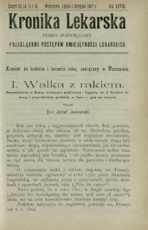 Kronika Lekarska : pismo poświęcone przeglądowi postęp&oacute;w umiejętności lekarskich 1907 R. 28 z. 13-16