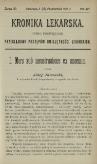 Kronika Lekarska : pismo poświęcone przeglądowi postęp&oacute;w umiejętności lekarskich 1896 R. 17 z. 20