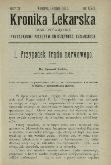 Kronika Lekarska : pismo poświęcone przeglądowi postęp&oacute;w umiejętności lekarskich 1907 R. 28 z. 23