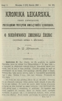 Kronika Lekarska : pismo poświęcone przeglądowi postęp&oacute;w umiejętności lekarskich 1900 R. 21 z. 2
