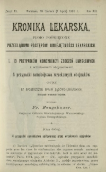 Kronika Lekarska : pismo poświęcone przeglądowi postęp&oacute;w umiejętności lekarskich 1900 R. 21 z. 13