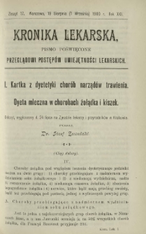Kronika Lekarska : pismo poświęcone przeglądowi postęp&oacute;w umiejętności lekarskich 1900 R. 21 z. 17
