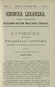 Kronika Lekarska : pismo poświęcone przeglądowi postęp&oacute;w umiejętności lekarskich 1900 R. 21 z. 18