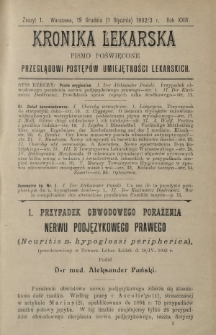 Kronika Lekarska : pismo poświęcone przeglądowi postęp&oacute;w umiejętności lekarskich 1903 R. 24 z. 1