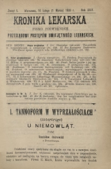 Kronika Lekarska : pismo poświęcone przeglądowi postęp&oacute;w umiejętności lekarskich 1903 R. 24 z. 5