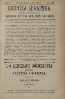 Kronika Lekarska : pismo poświęcone przeglądowi postęp&oacute;w umiejętności lekarskich 1903 R. 24 z. 8