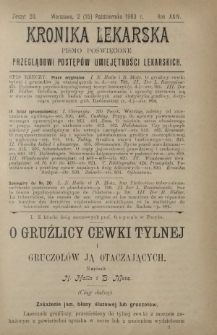 Kronika Lekarska : pismo poświęcone przeglądowi postęp&oacute;w umiejętności lekarskich 1903 R. 24 z. 20