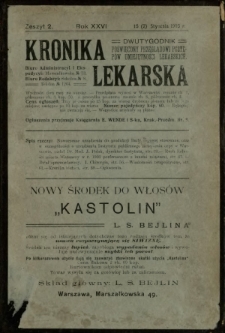 Kronika Lekarska : pismo poświęcone przeglądowi postęp&oacute;w umiejętności lekarskich 1905 R. 26 z. 2