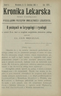 Kronika Lekarska : pismo poświęcone przeglądowi postęp&oacute;w umiejętności lekarskich 1905 R. 26 z. 8