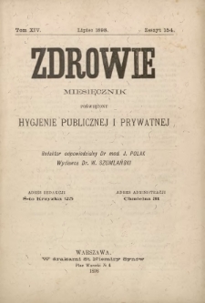 Zdrowie : miesięcznik poświęcony hygjenie publicznej i prywatnej 1898 T. 14 nr 154