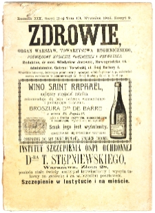 Zdrowie : miesięcznik poświęcony hygienie publicznej i prywatnej 1903 T. 19 nr 9